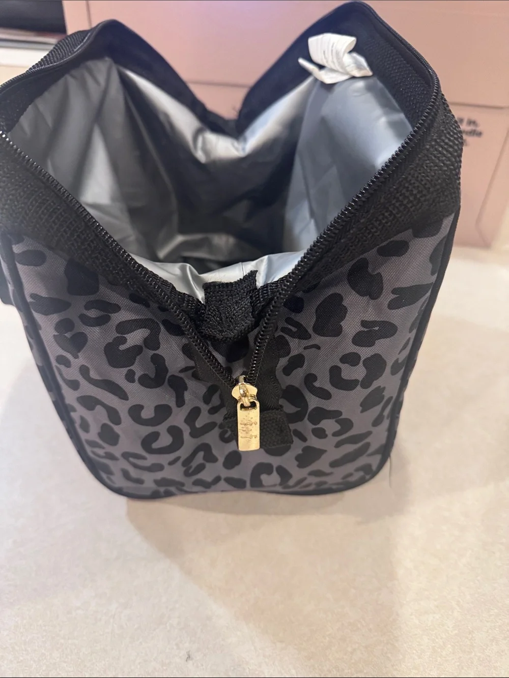 Fit + Fresh Gray Leopard Print Insulated Lunch Tote